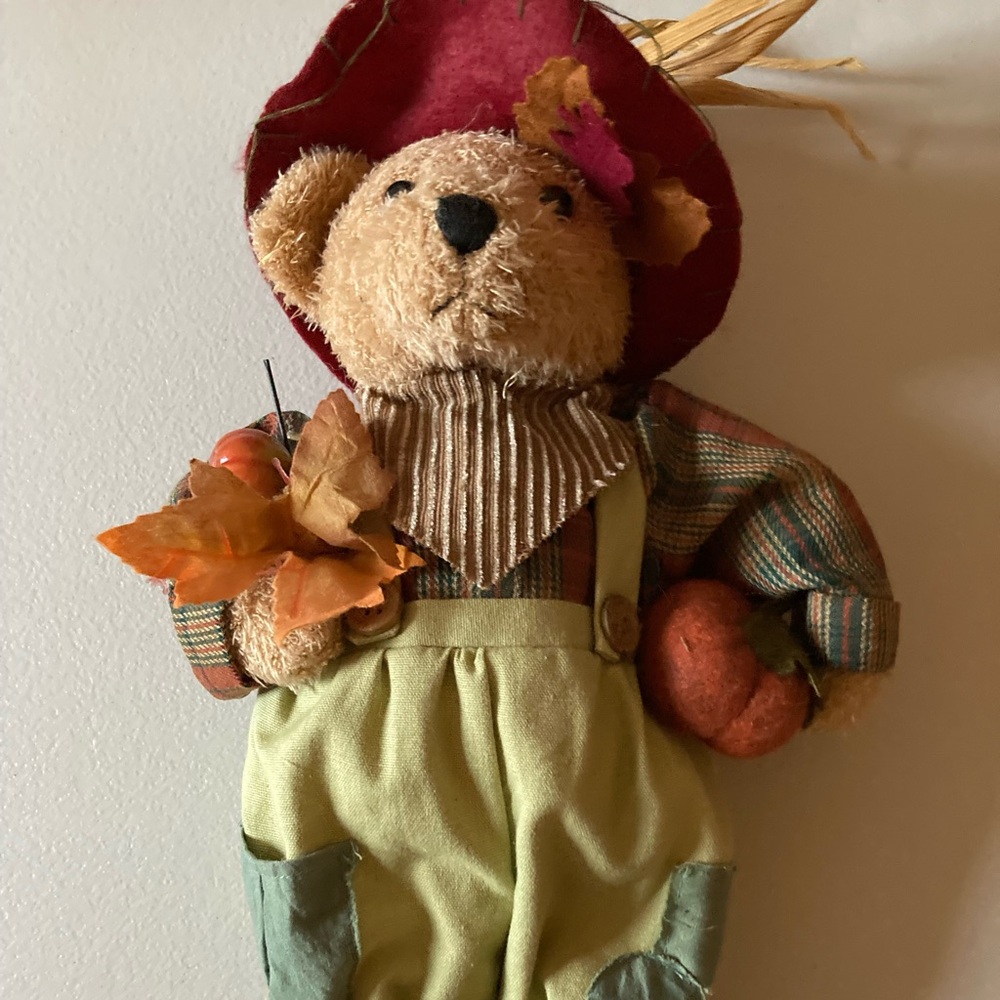 Bear Dressed As A Scarecrow Fall Autumn Decoration About 16” Tall